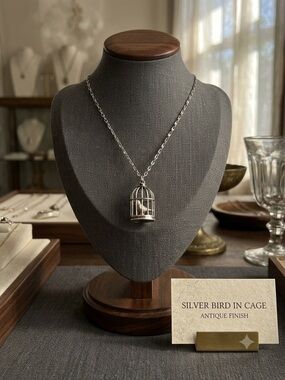 belk Silver Bird Cage Pendant Necklace